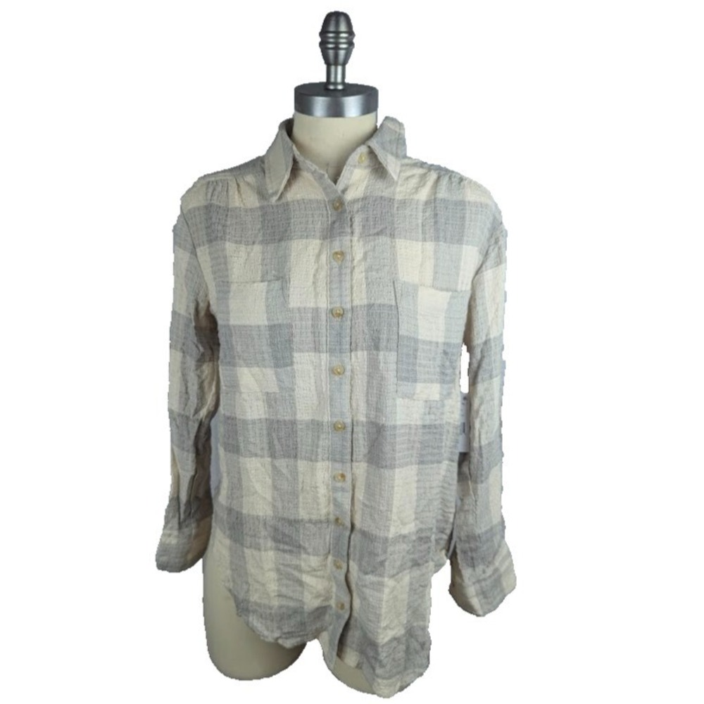 Black Tape Plaid Tunic Shirt Button Front Grey Plaid Size XS Long Sleeve